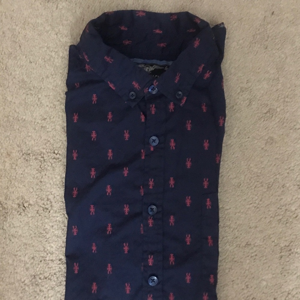 Blue Men’s button dress shirt w- red lobster print